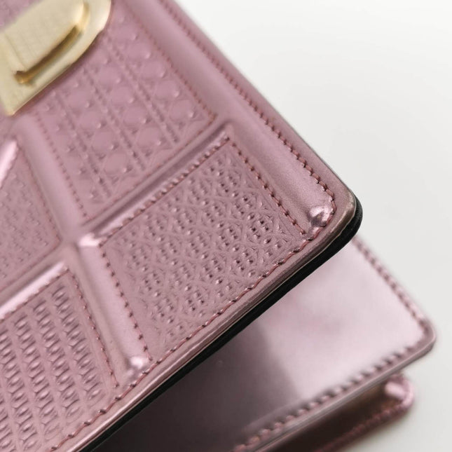 Sold Dior Diorama Wallet on Chain Micro-cannage Pink Metallic Patent Leather Crossbody Bag