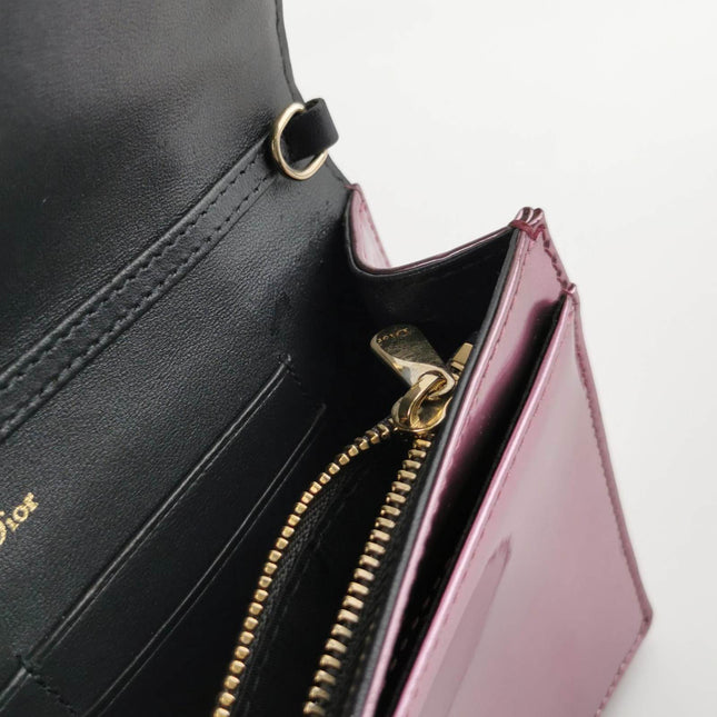 Sold Dior Diorama Wallet on Chain Micro-cannage Pink Metallic Patent Leather Crossbody Bag