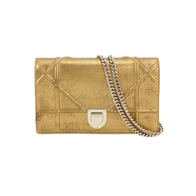 Dior Diorama Wallet on Chain Gold Metallic Patent Leather Crossbody Bag-Luxbags