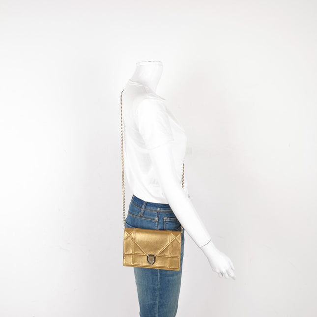 Dior Diorama Wallet on Chain Gold Metallic Patent Leather Crossbody Bag