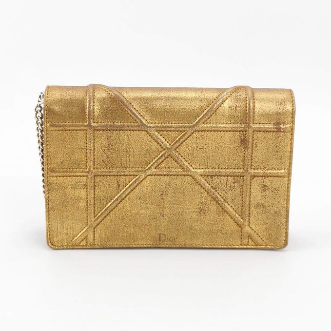 Dior Diorama Wallet on Chain Gold Metallic Patent Leather Crossbody Bag