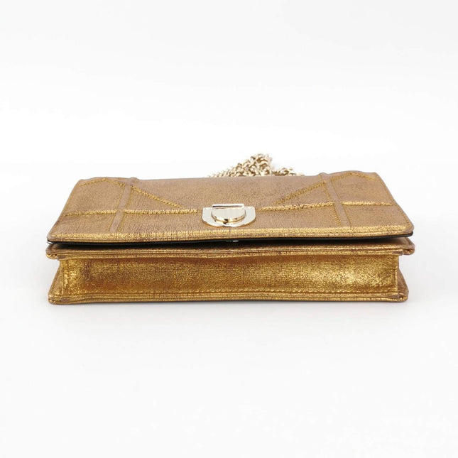 Dior Diorama Wallet on Chain Gold Metallic Patent Leather Crossbody Bag
