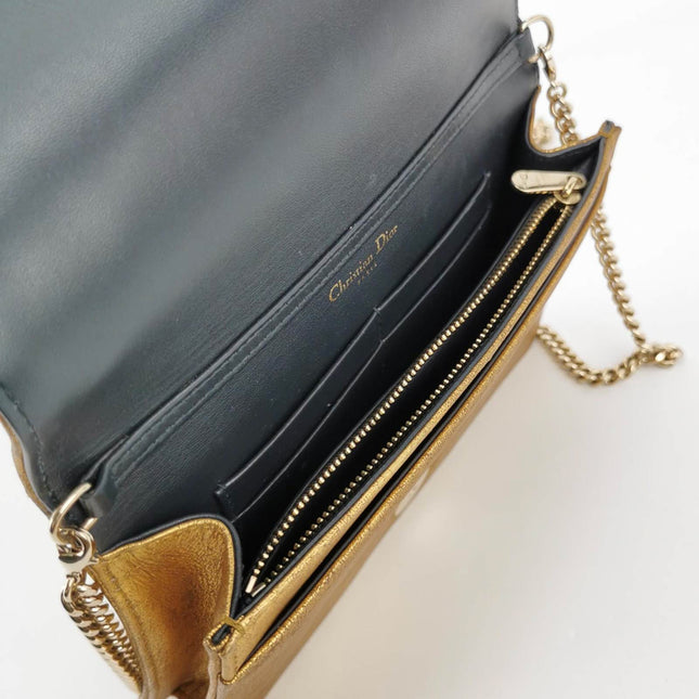 Dior Diorama Wallet on Chain Gold Metallic Patent Leather Crossbody Bag