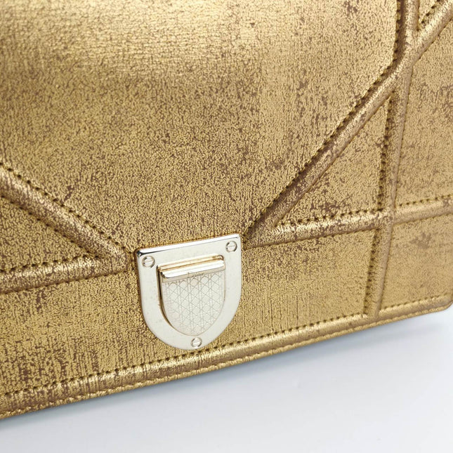 Dior Diorama Wallet on Chain Gold Metallic Patent Leather Crossbody Bag