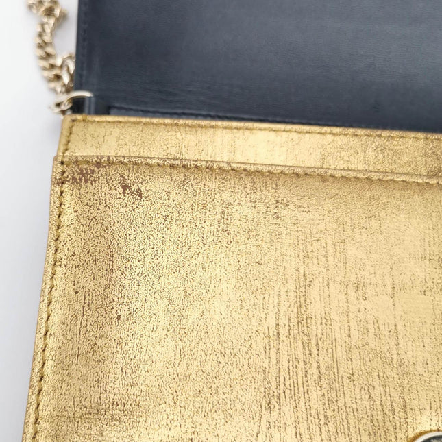 Dior Diorama Wallet on Chain Gold Metallic Patent Leather Crossbody Bag