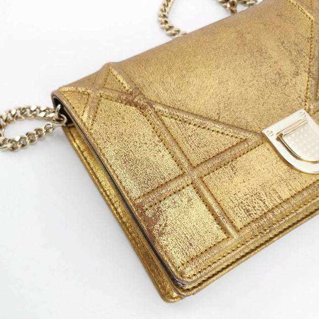 Dior Diorama Wallet on Chain Gold Metallic Patent Leather Crossbody Bag