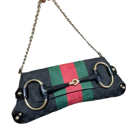 Sold Gucci Horsebit 1955 Cloth Black Monogram Large Shoulder bag-Luxbags