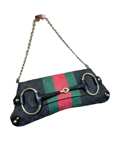 Sold Gucci Horsebit 1955 Cloth Black Monogram Large Shoulder bag-Luxbags