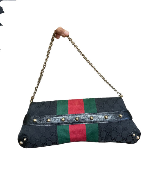 Sold Gucci Horsebit 1955 Cloth Black Monogram Large Shoulder bag