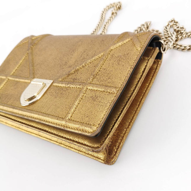 Dior Diorama Wallet on Chain Gold Metallic Patent Leather Crossbody Bag