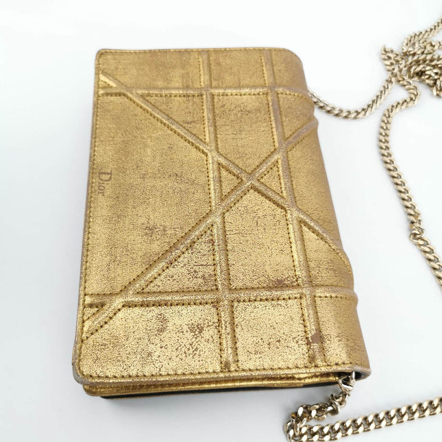 Dior Diorama Wallet on Chain Gold Metallic Patent Leather Crossbody Bag