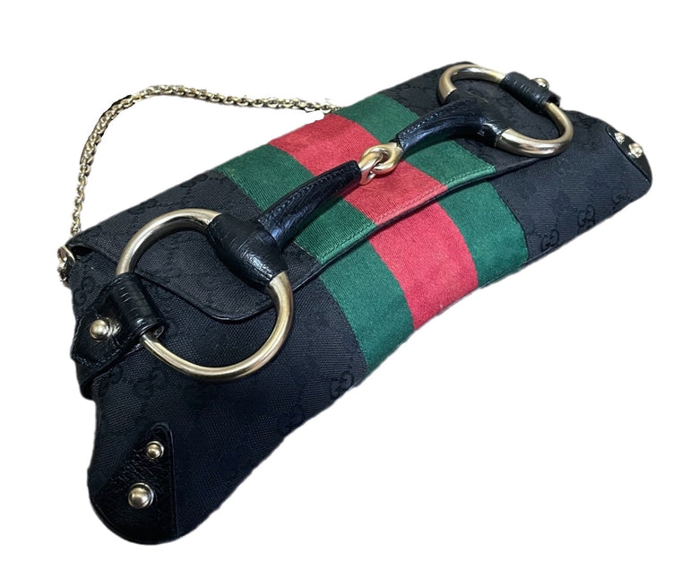 Sold Gucci Horsebit 1955 Cloth Black Monogram Large Shoulder bag