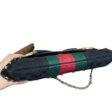 Sold Gucci Horsebit 1955 Cloth Black Monogram Large Shoulder bag