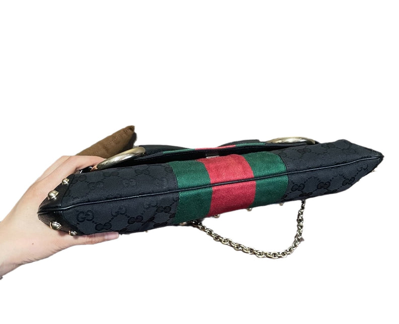 Sold Gucci Horsebit 1955 Cloth Black Monogram Large Shoulder bag