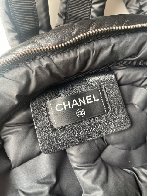 Chanel Doudoune Backpack Embossed Black Nylon Medium