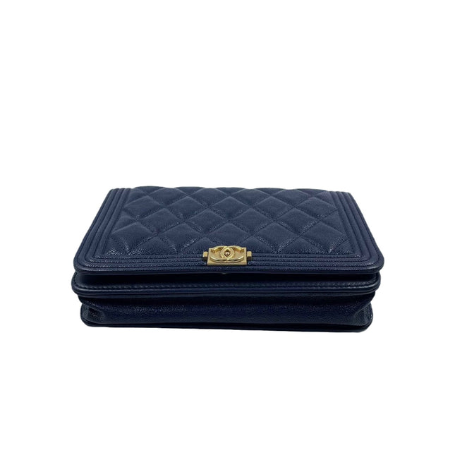 Sold Chanel Wallet on Chain WOC Boy Navy Caviar Leather with Antiqued Gold Hardware