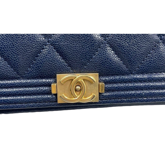 Sold Chanel Wallet on Chain WOC Boy Navy Caviar Leather with Antiqued Gold Hardware