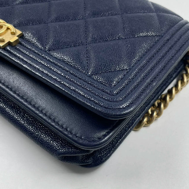 Sold Chanel Wallet on Chain WOC Boy Navy Caviar Leather with Antiqued Gold Hardware