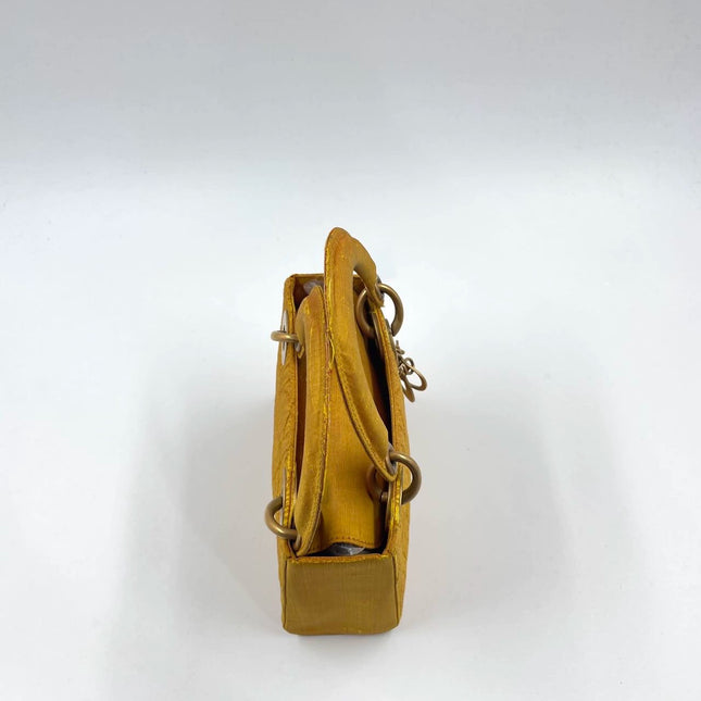 Lady Dior Mini Mustard Yellow Silk Cannage Handbag