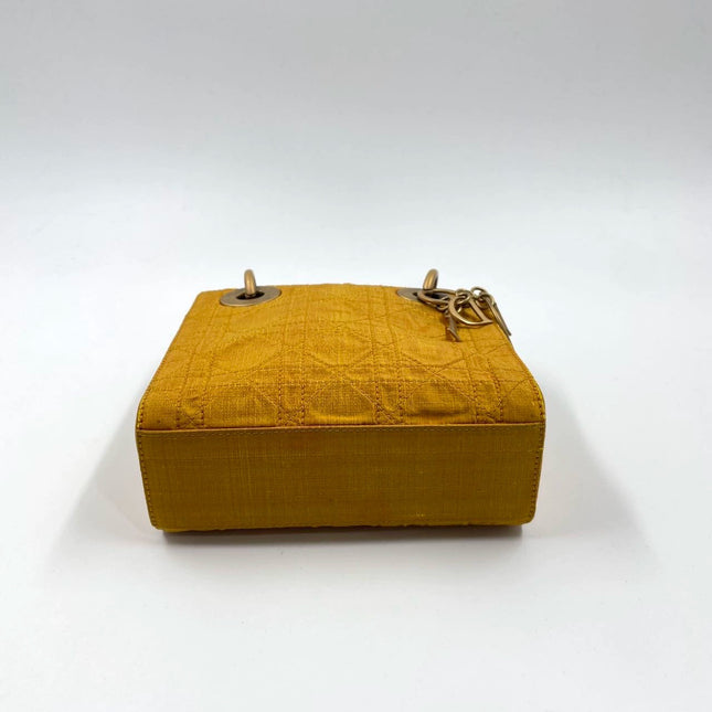 Lady Dior Mini Mustard Yellow Silk Cannage Handbag