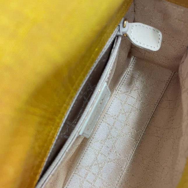 Lady Dior Mini Mustard Yellow Silk Cannage Handbag