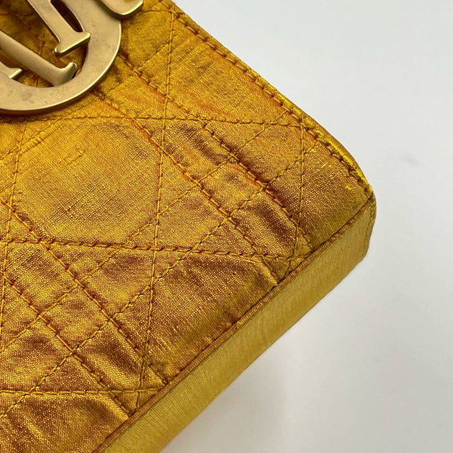 Lady Dior Mini Mustard Yellow Silk Cannage Handbag