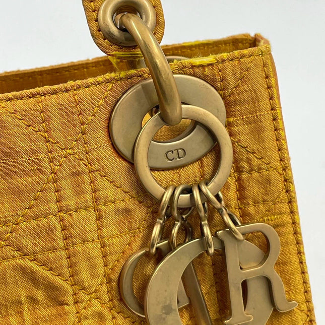 Lady Dior Mini Mustard Yellow Silk Cannage Handbag