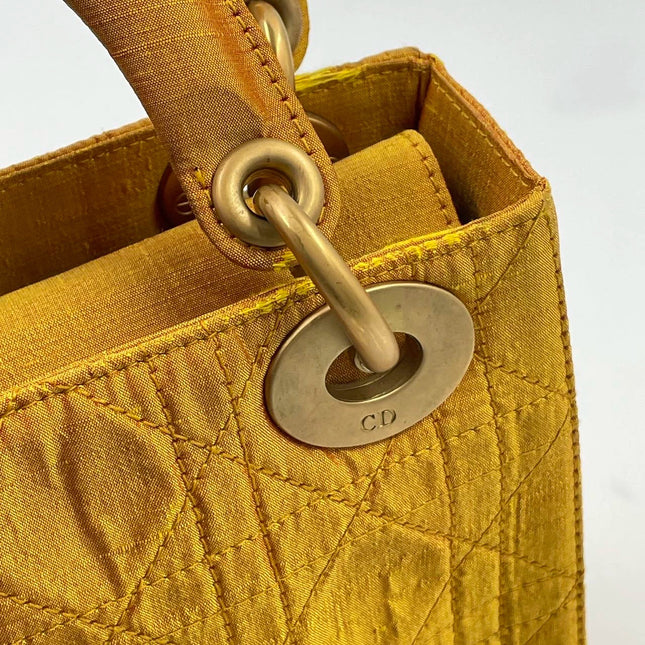 Lady Dior Mini Mustard Yellow Silk Cannage Handbag