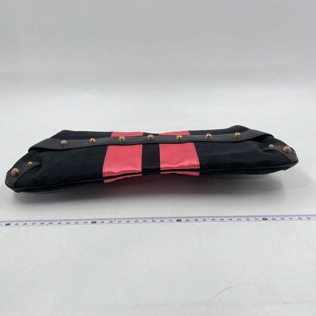 Sold Gucci Horsebit 1955 Chain Large Shoulder Bag Black Monogram with Pink Silk