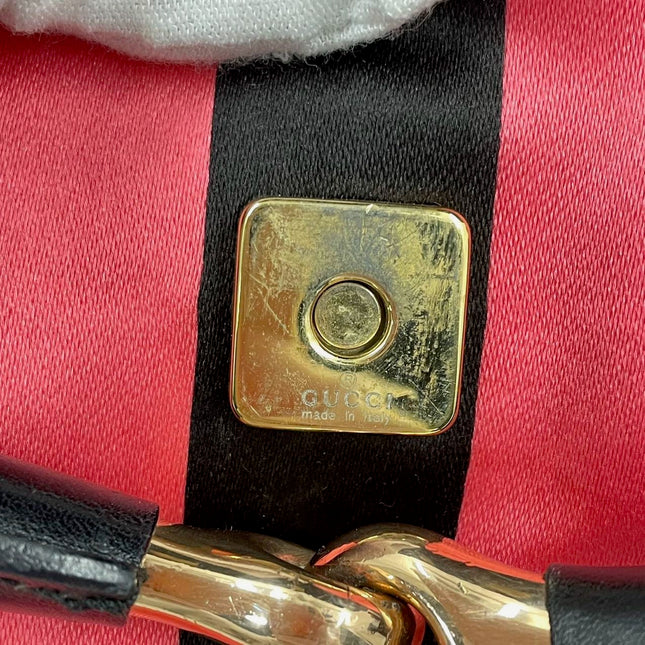 Sold Gucci Horsebit 1955 Chain Large Shoulder Bag Black Monogram with Pink Silk