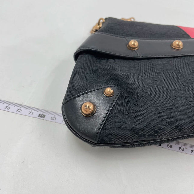 Sold Gucci Horsebit 1955 Chain Large Shoulder Bag Black Monogram with Pink Silk