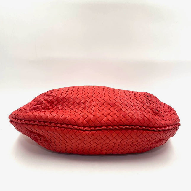 Sold Bottega Veneta Red Belly Hobo Intrecciato Nappa Leather Handbag