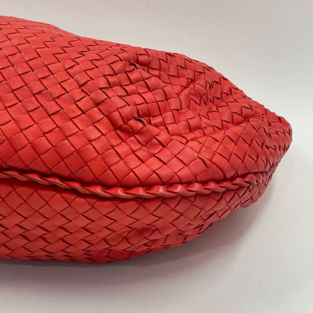 Sold Bottega Veneta Red Belly Hobo Intrecciato Nappa Leather Handbag