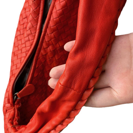 Sold Bottega Veneta Red Belly Hobo Intrecciato Nappa Leather Handbag