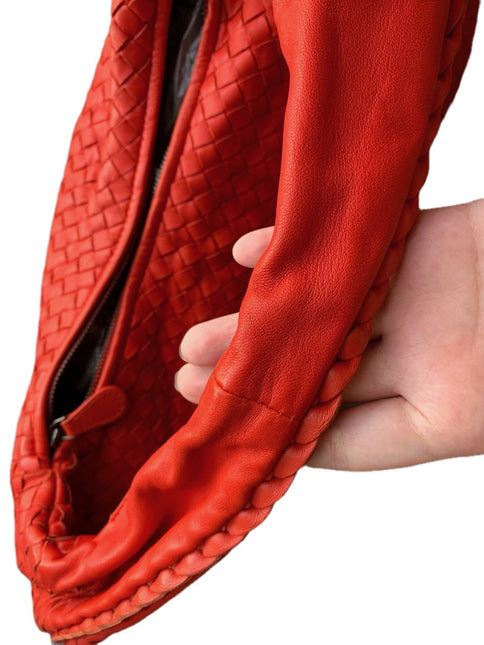 Sold Bottega Veneta Red Belly Hobo Intrecciato Nappa Leather Handbag