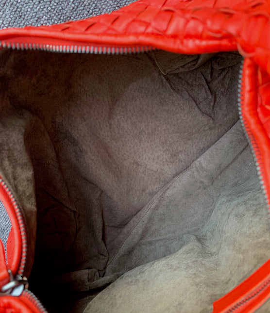 Sold Bottega Veneta Red Belly Hobo Intrecciato Nappa Leather Handbag