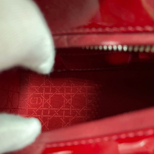 Sold Lady Dior Medium Burgundy Patent Leather Handbag Silver Hardware