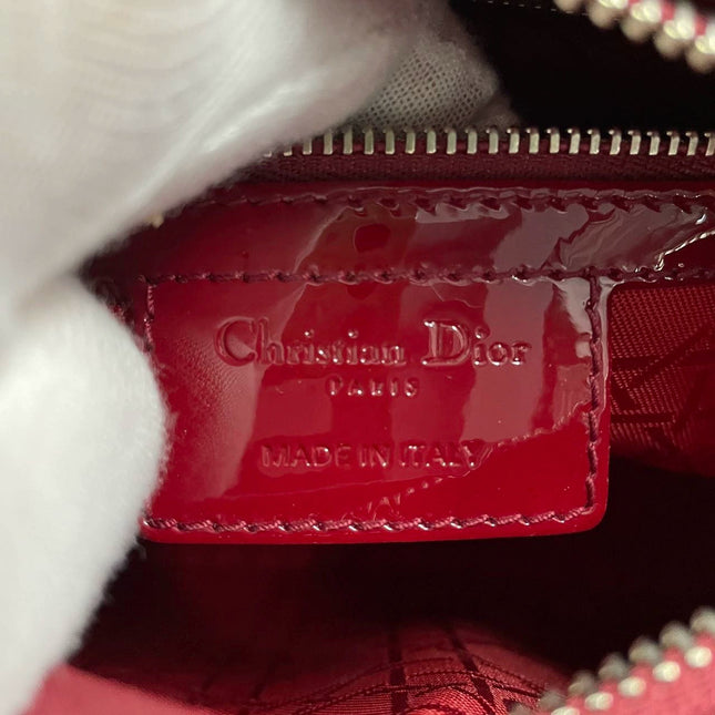 Sold Lady Dior Medium Burgundy Patent Leather Handbag Silver Hardware
