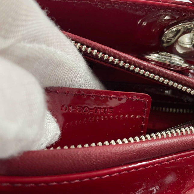 Sold Lady Dior Medium Burgundy Patent Leather Handbag Silver Hardware