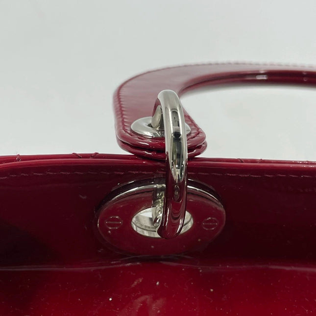 Sold Lady Dior Medium Burgundy Patent Leather Handbag Silver Hardware