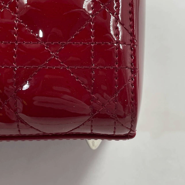 Sold Lady Dior Medium Burgundy Patent Leather Handbag Silver Hardware