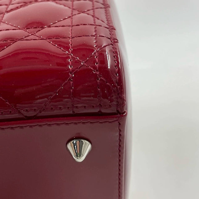 Sold Lady Dior Medium Burgundy Patent Leather Handbag Silver Hardware