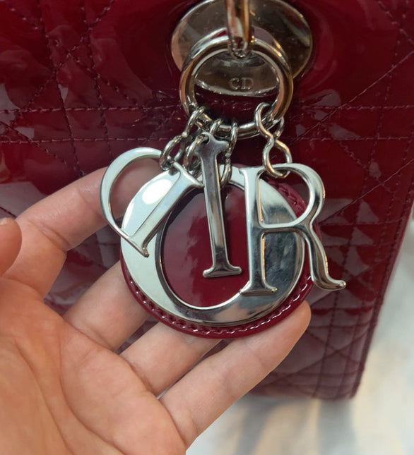 Sold Lady Dior Medium Burgundy Patent Leather Handbag Silver Hardware