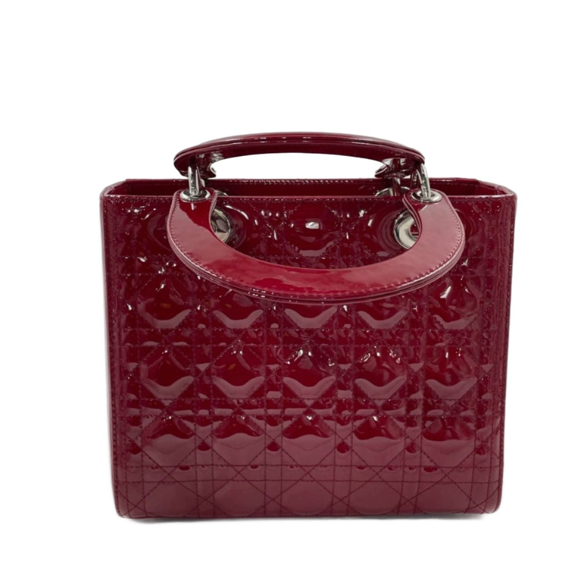 Sold Lady Dior Medium Burgundy Patent Leather Handbag Silver Hardware Luxbags