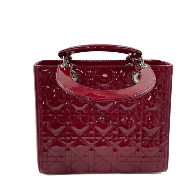 Sold Lady Dior Medium Burgundy Patent Leather Handbag Silver Hardware