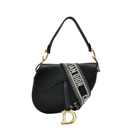 Dior Saddle Medium Black Smooth Leather with Strap-Luxbags