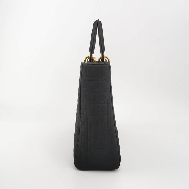 Sold Lady Dior Vintage Large Black Cloth with Yellow Gold-tone Hardware