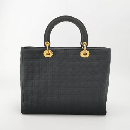 Sold Lady Dior Vintage Large Black Cloth with Yellow Gold-tone Hardware