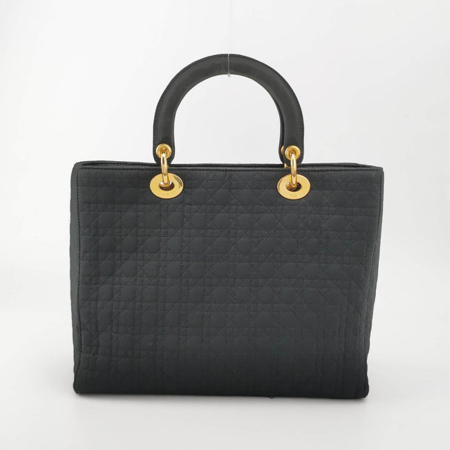 Sold Lady Dior Vintage Large Black Cloth with Yellow Gold-tone Hardware