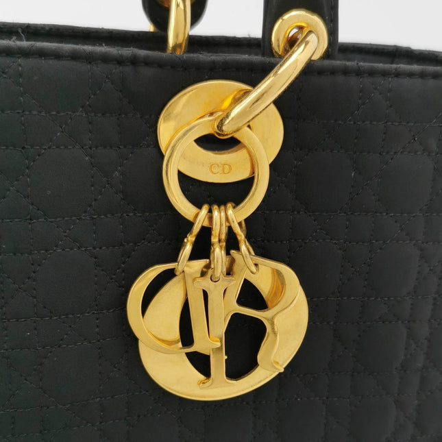 Sold Lady Dior Vintage Large Black Cloth with Yellow Gold-tone Hardware